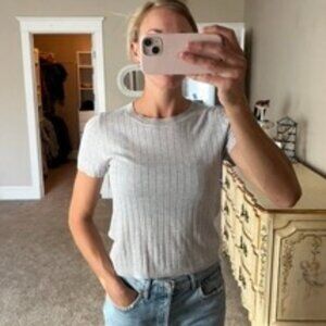 J. Crew Ribbed Crew Neck Shortsleeve Silk/ Cashmere Knit Sweater